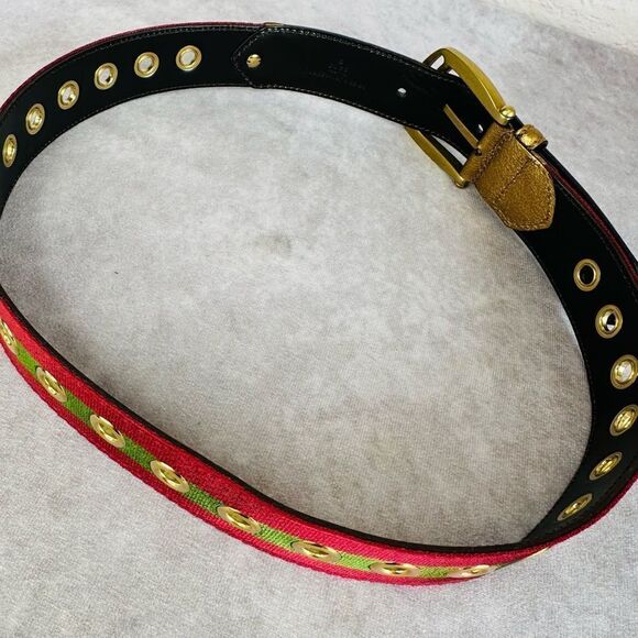 Vintage Gucci Metallic Gold Web Grommet Belt 85/34 - Picture 6 of 11